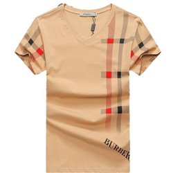 Burberry Lanesbury Men's V Neck Check Graphic Cotton T-Shirt