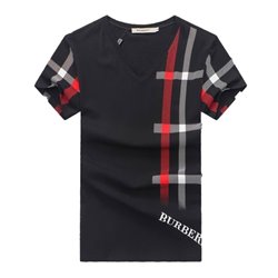 Burberry Lanesbury Men's V Neck Check Graphic Cotton T-Shirt