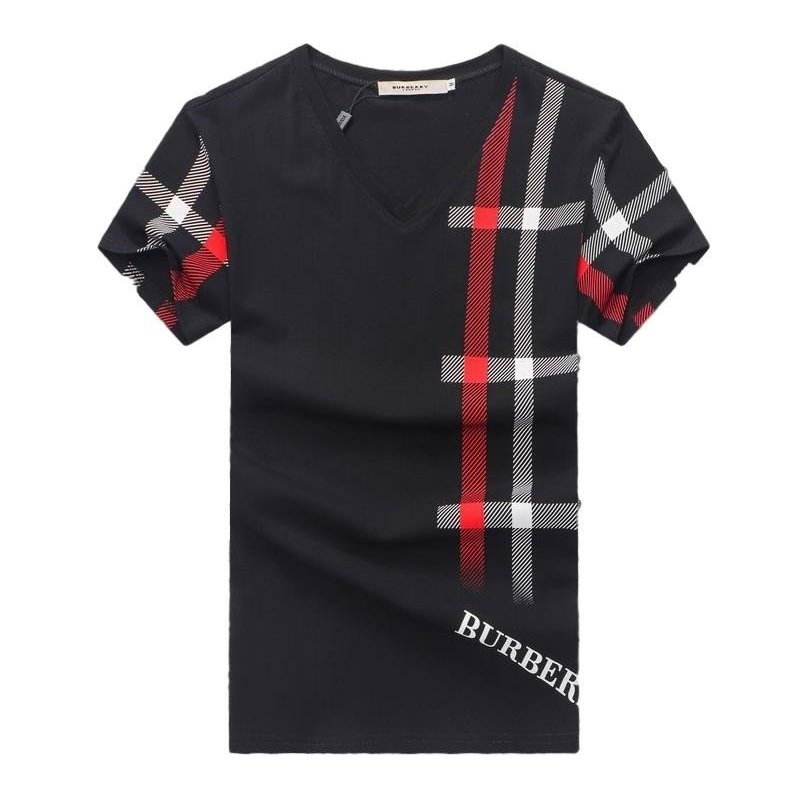 Burberry Lanesbury Men's V Neck Check Graphic Cotton T-Shirt