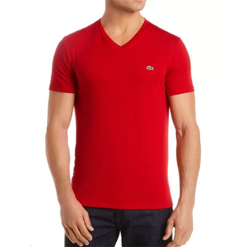 Lacoste Men's Pima Cotton V-Neck T-Shirt Red