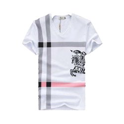 Burberry Monogram Men's V Neck Check Graphic Cotton T-Shirt