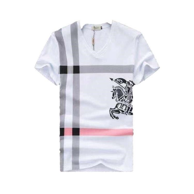 Burberry Monogram Men's V Neck Check Graphic Cotton T-Shirt