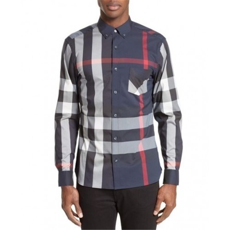 Burberry Men's Thornaby Slim Fit Plaid Sport shirt Navy