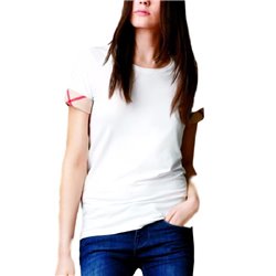 Check Cuff Stretch Cotton  T-Shirt