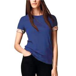 Check Cuff Stretch Cotton  T-Shirt