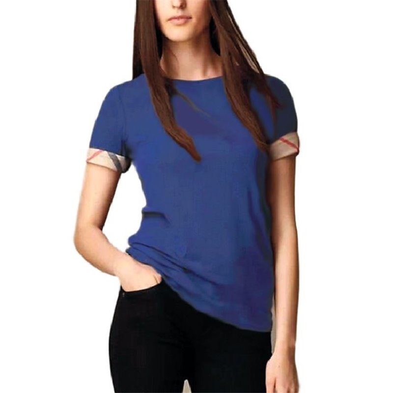 Check Cuff Stretch Cotton  T-Shirt