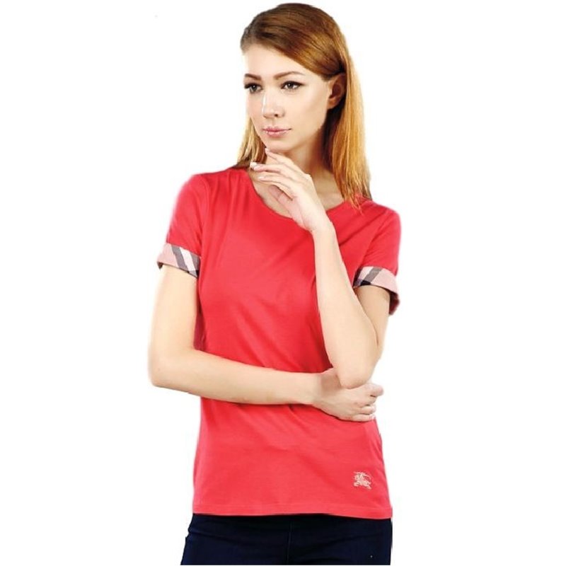 Check Cuff Stretch Cotton  T-Shirt