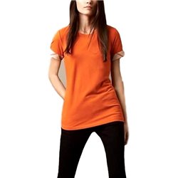 Check Cuff Stretch Cotton  T-Shirt