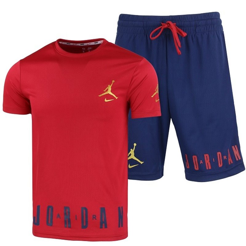 Nike Jordan Men's Sport Dri-Fit Shorts & T Shirt 2 Pc Set Navy/Red