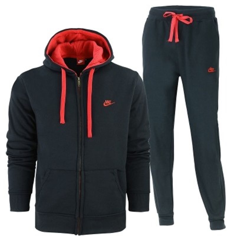 Nike Sportswear Colorblock Fleece Zip Hoodie & Pants Set Black/Red