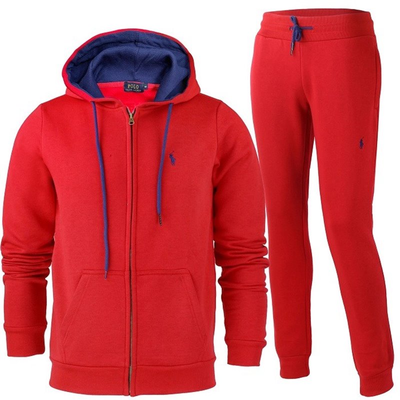 Colorblock Fleece Zip Hoodie & Pants Set Red
