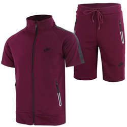 Nike Men's Tech Short-Sleeve Full Zip Jacket  & Short Set Burgundy