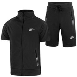 Nike Men's Tech Short-Sleeve Full Zip Jacket  & Short Set Black