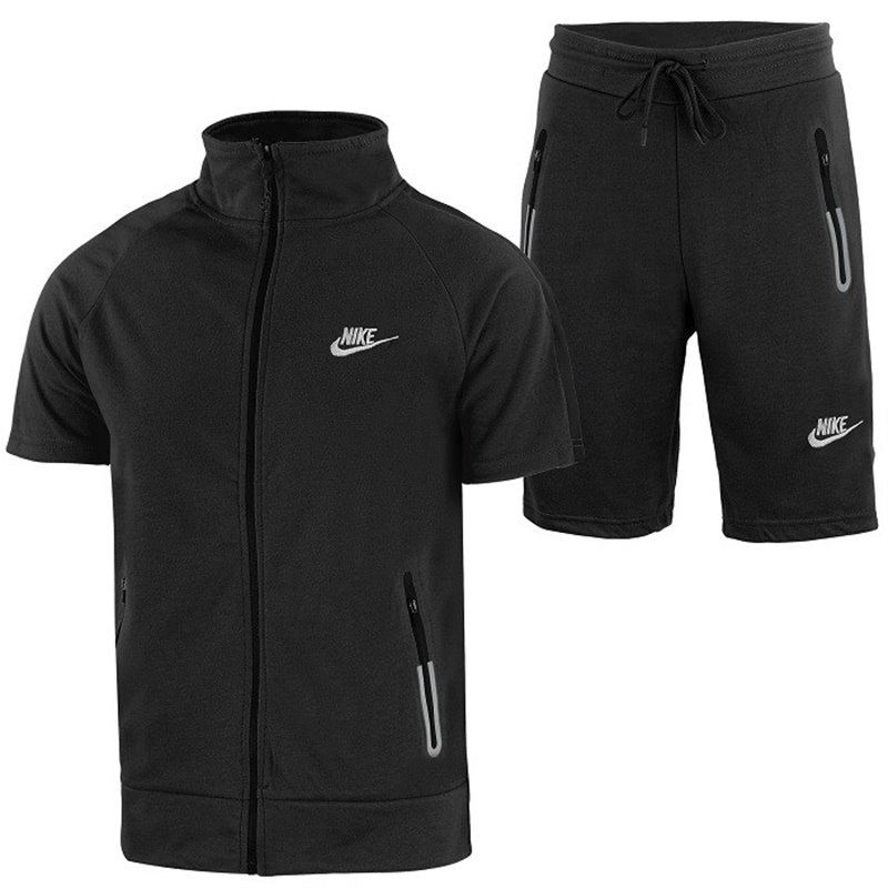 Nike Men's Tech Short-Sleeve Full Zip Jacket  & Short Set Black