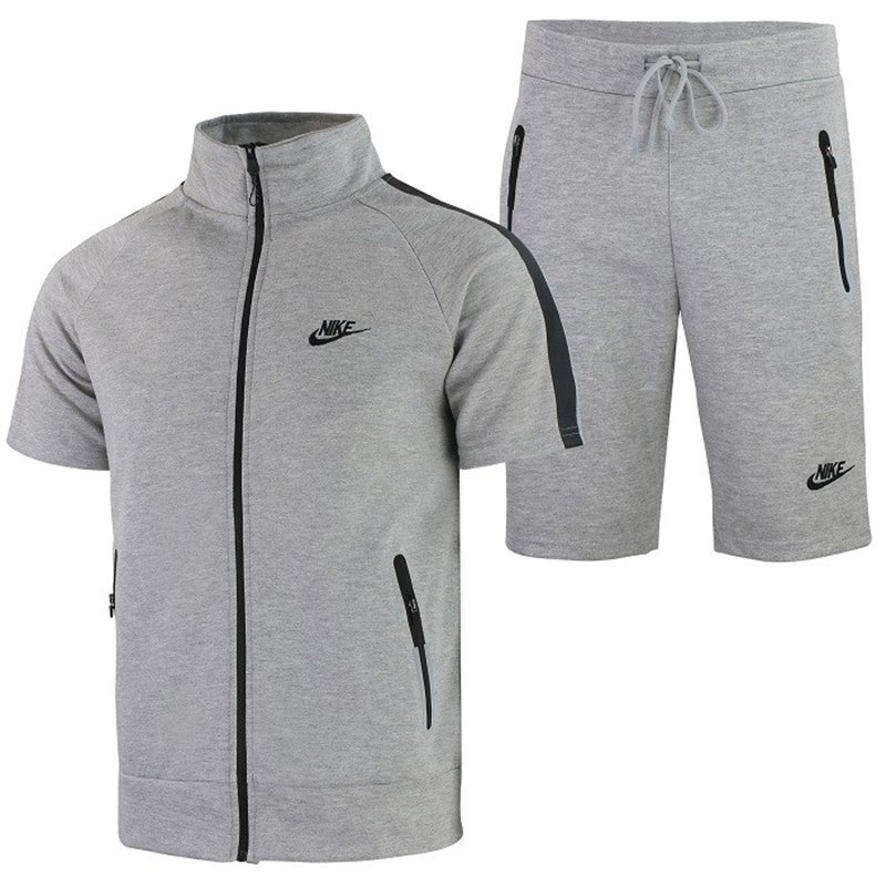 Nike Men's Tech Short-Sleeve Full Zip Jacket & Short Set Gray