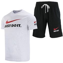 Nike Just Do It Men's Sport Dri-Fit Shorts & T Shirt 2 Pc Black/White