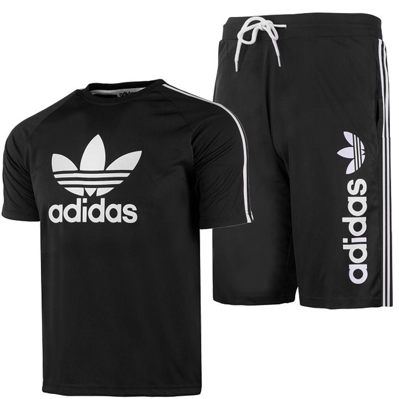 Adidas Men's 3-Stripes  Fleece Shorts & Tee Shirt Set