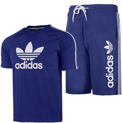 Adidas Men's 3-Stripes  Fleece Shorts & Tee Shirt Set