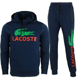 Lacoste Men’s Cotton Fleece Pullover Hoodie & Pants Set Navy