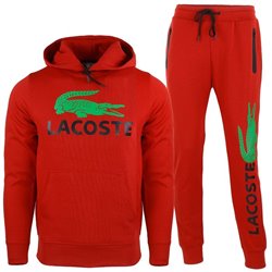 Lacoste Men’s Cotton Fleece Pullover Hoodie & Pants Set Red