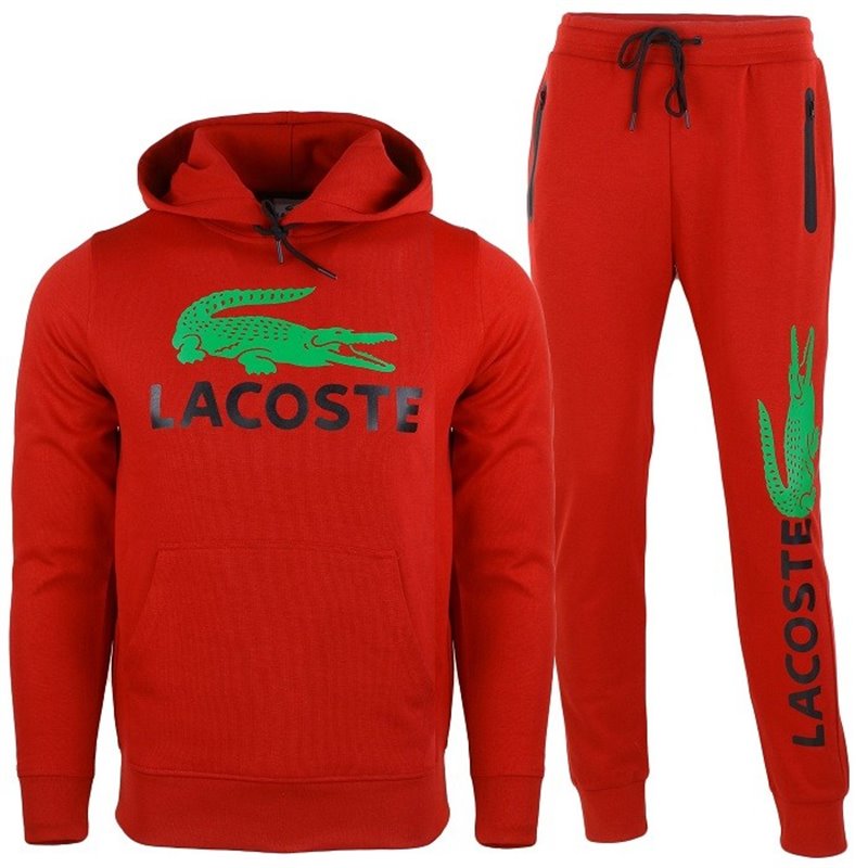 Lacoste Men’s Cotton Fleece Pullover Hoodie & Pants Set Red