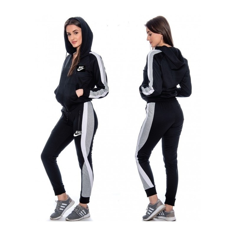 Nike Women's Sportswear Black Color Block Full-Zip Fleece Hoodie & Pants Set