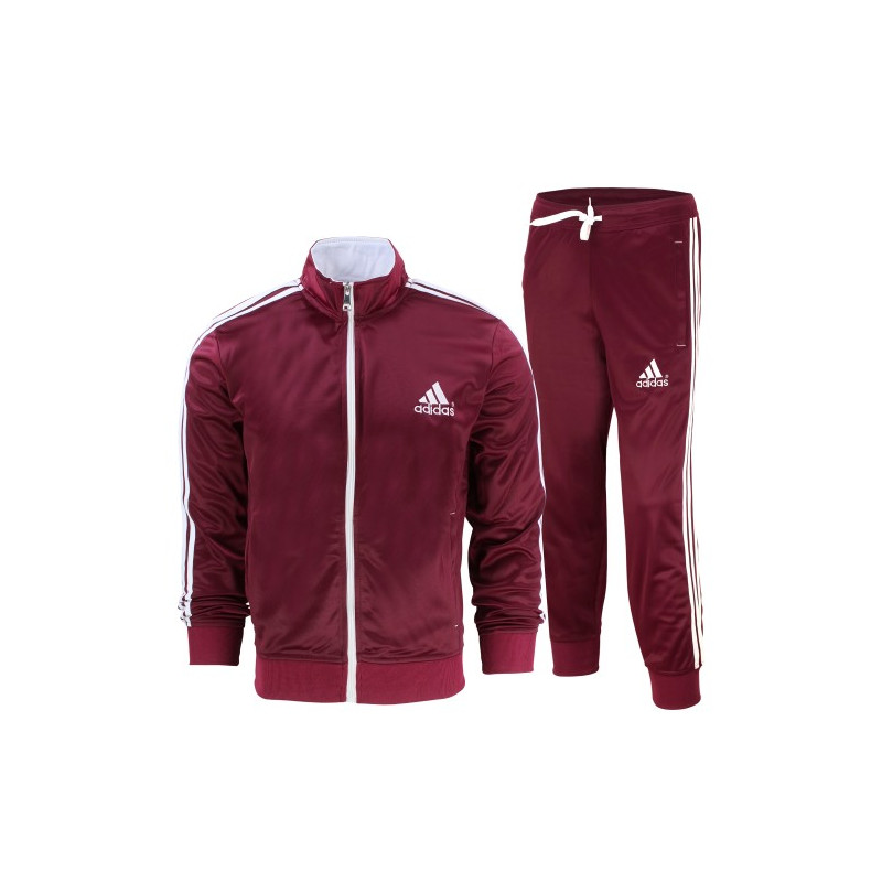 Adidas 3-Stripe Tricoat Track Set Jacket & Pants Burgundy