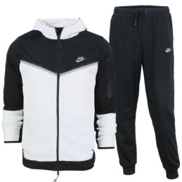 Nike Men's Tech Windrunner Fleece Hoodie & Pants   2Pc Set  Black/White