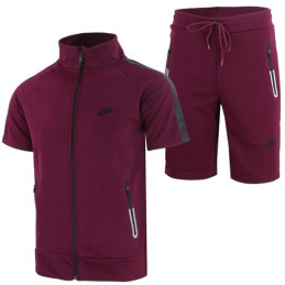 Nike Men's Short-Sleeve Full Zip Jacket  & Short Set Burgundy