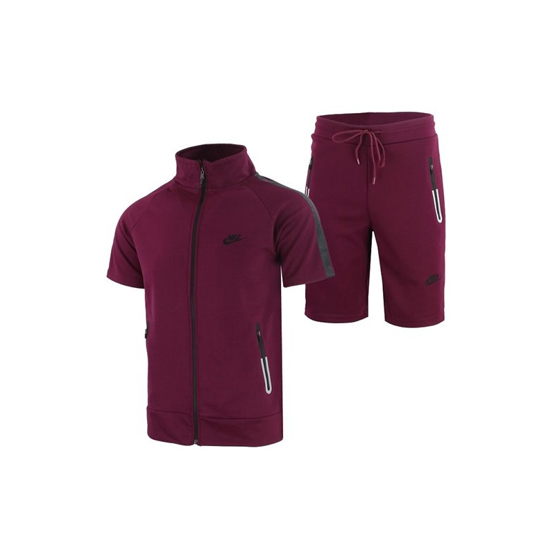 Nike Men's Short-Sleeve Full Zip Jacket  & Short Set Burgundy