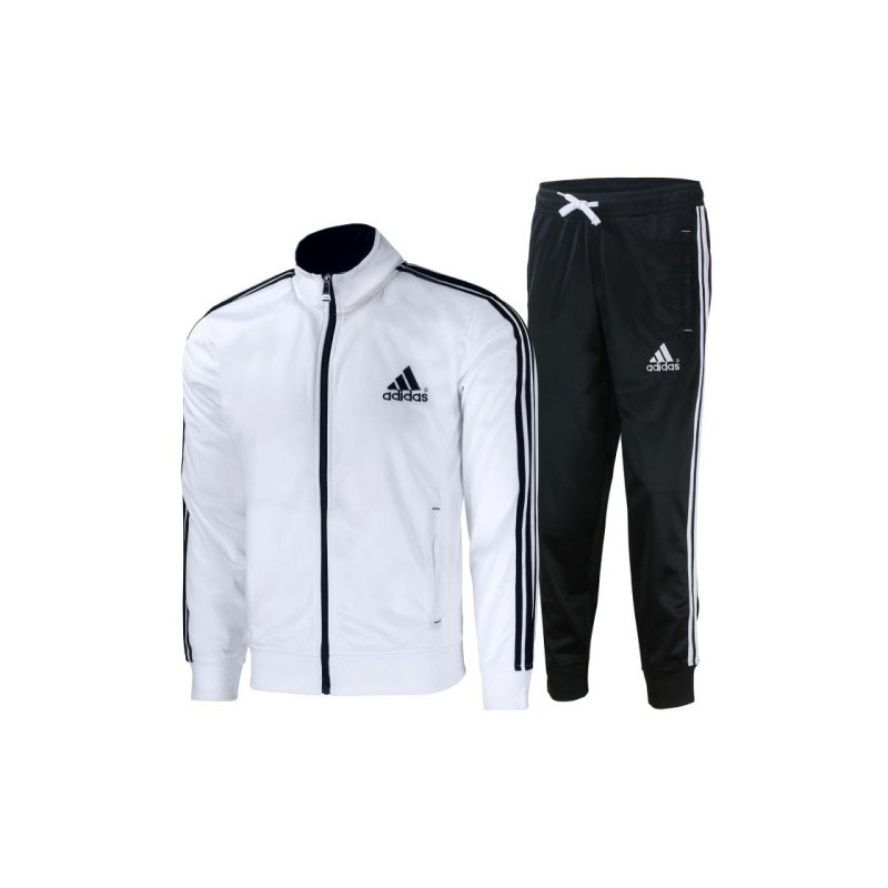 Adidas Two Tone 3-Stripe Tricoat Track Set Jacket & Pants Black/White