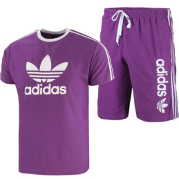 Adidas Men's 3-Stripes  Fleece Shorts & Tee Shirt Set