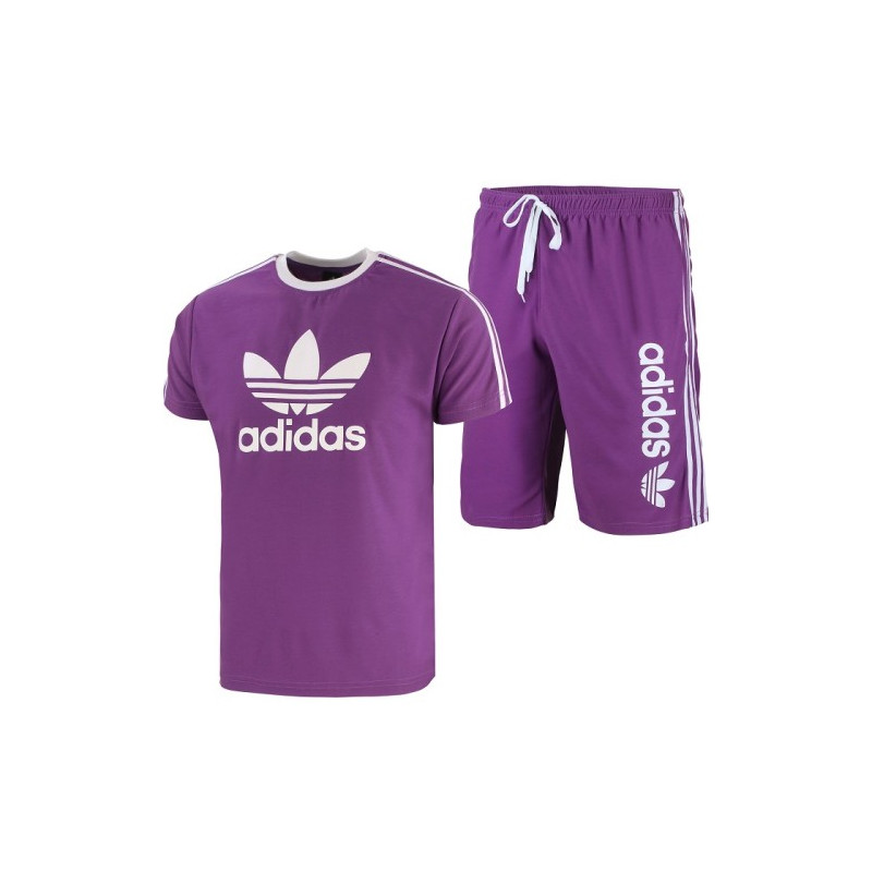 Adidas Men's 3-Stripes  Fleece Shorts & Tee Shirt Set