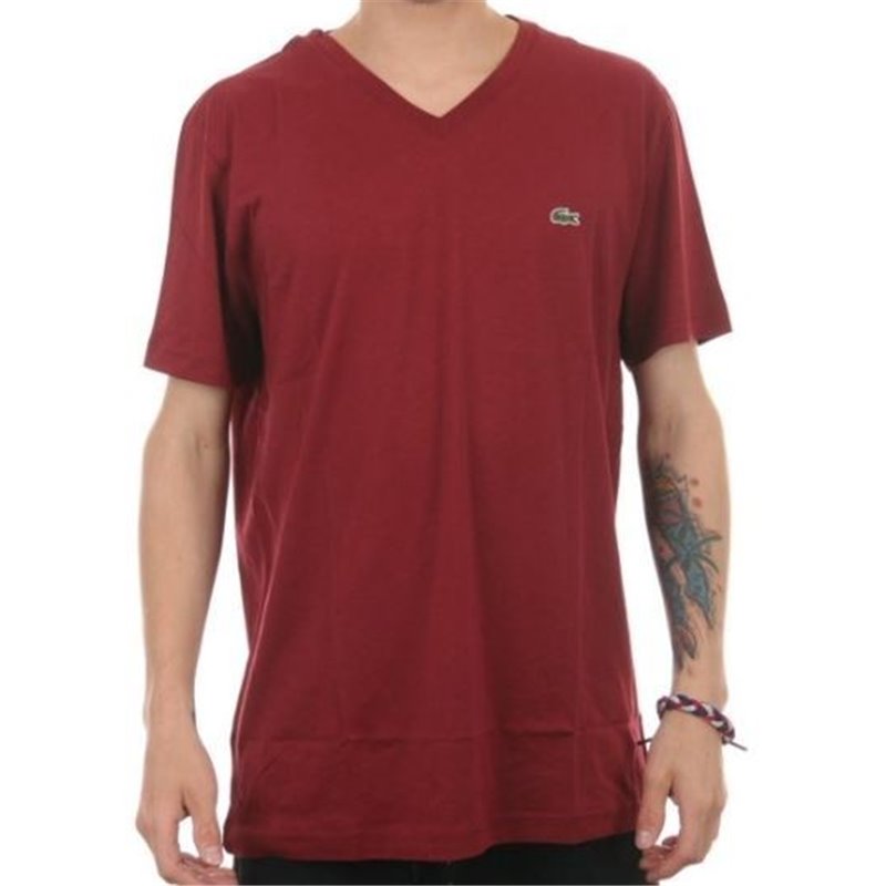 Lacoste Men's Pima Cotton V-Neck T-Shirt  Burgundy