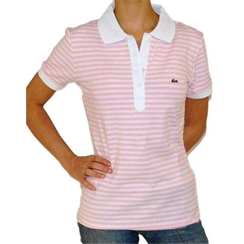 Lacoste Stripe Short Sleve Polo Shirt - Lite Pink/White