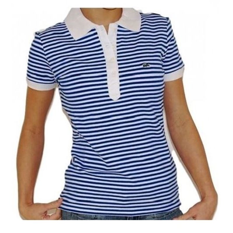 Lacoste Stripe Short Sleve Polo Shirt - Blue/White