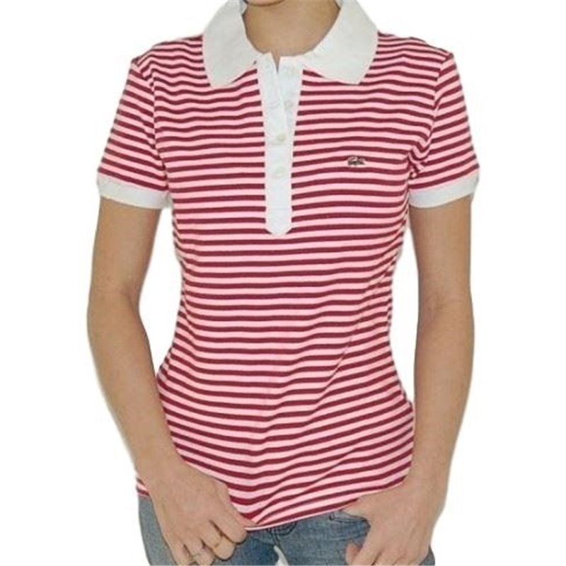 Lacoste Stripe Short Sleve Polo Shirt - Red/White