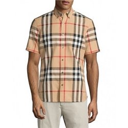 Burberry Men's  Brit Check Short-Sleeve Shirt, Camel