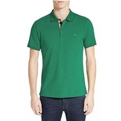 Burberry Check Placket Pique Cotton Polo Shirt Green