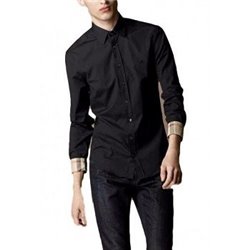 Burberry London Men's  Long Sleeve  Check Inner Collar  Black