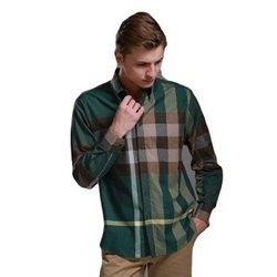 Burberry Brit Men's Exploded  Check Button Down Shirt Olive