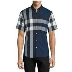 Burberry Men's Cotton  Check Button Down Short Sleeve Shirt