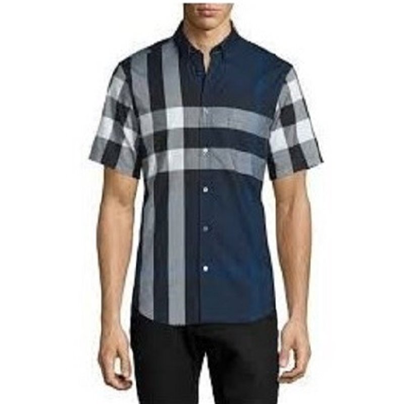 Burberry Men's Cotton  Check Button Down Short Sleeve Shirt