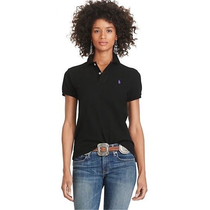 Ralph Lauren Women's Skinny Fit Cotton Mesh Polo Shirt Black