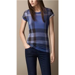 Burberry Check Front  T-Shirt  Blue -Women's