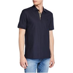 Burberry Check Placket Pique Cotton Polo Shirt Navy