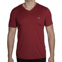 Lacoste Men's Pima Cotton V-Neck T-Shirt Burgundy