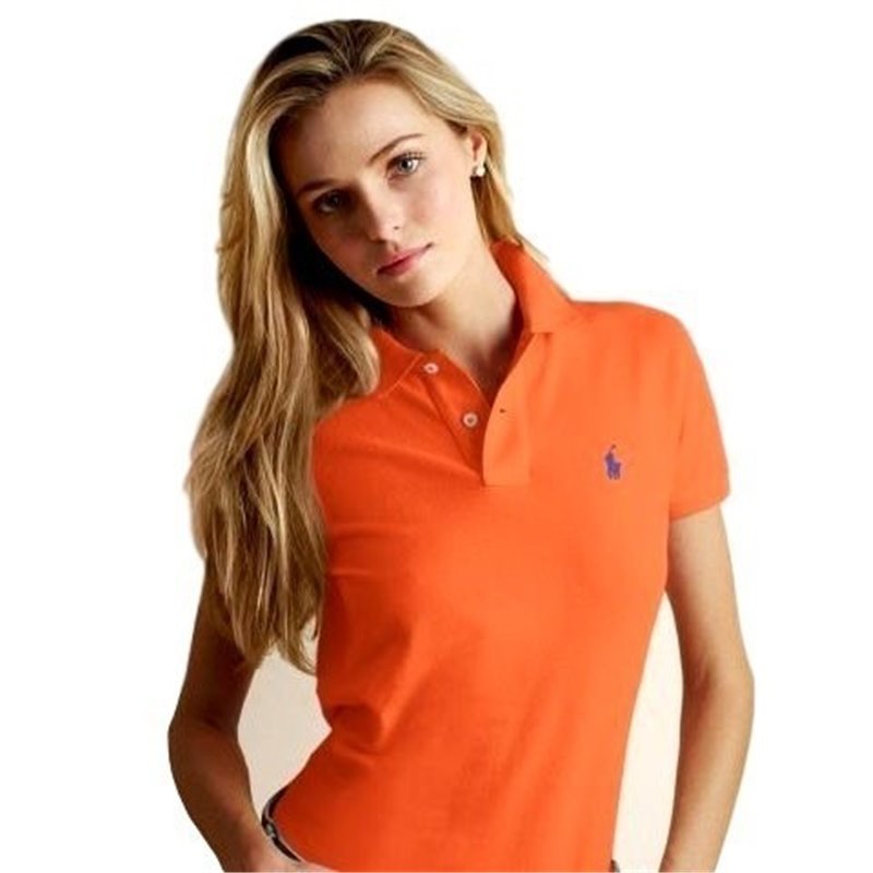 Ralph Lauren Women's Skinny Fit Cotton Mesh Polo Shirt  Orange