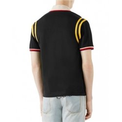 GUCCI Men's Stripe Sleeve Bee Polo Shirt Black